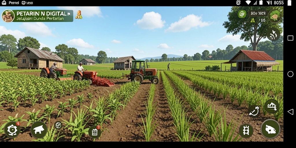 Tampilan gameplay 8055 yang memukau dengan suasana pertanian.