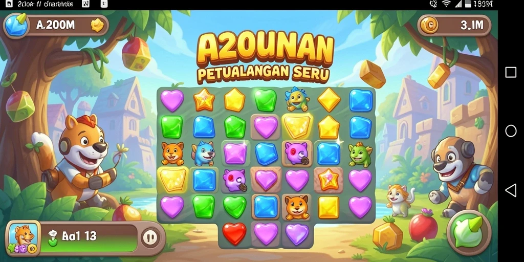 Tampilan gameplay seru dalam A200M dengan kombinasi warna-warni.