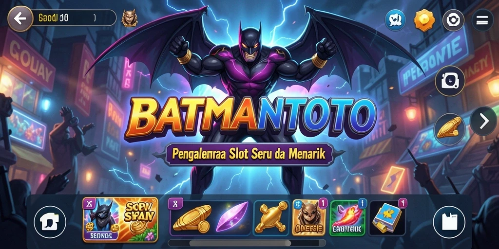Tampilan gameplay <strong>BATMANTOTO</strong> dengan simbol-simbol menarik dan fitur bonus.