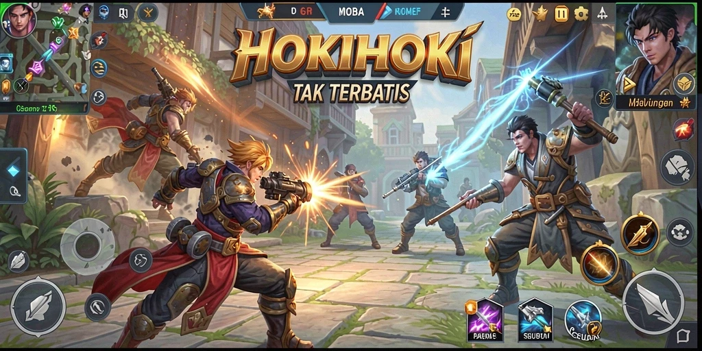 Gameplay HOKIHOKI yang seru dalam pertandingan MOBA.