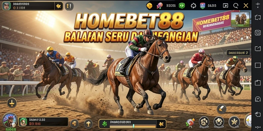 Screenshot permainan HOMEBET88 menunjukkan aksi balapan yang mendebarkan dan intens.