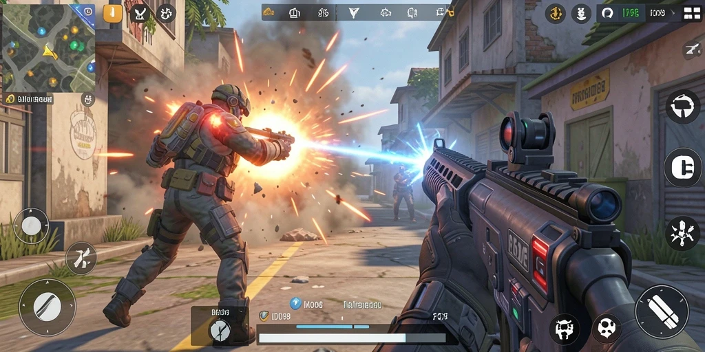 Gameplay mendebarkan dalam ID098 dengan aksi tembak-menembak yang intens.