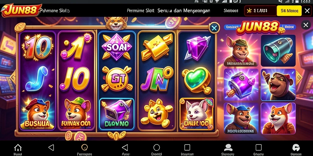 Tampilan gameplay JUN88 yang penuh warna dan menyenangkan.