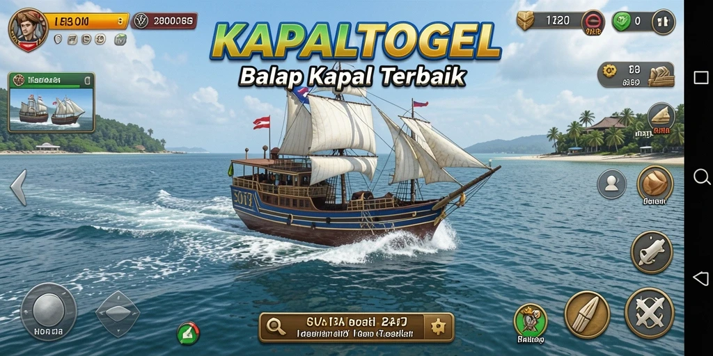 Tampilan gameplay seru KAPALTOGEL dengan kapal balap menangkap aksi mendebarkan.