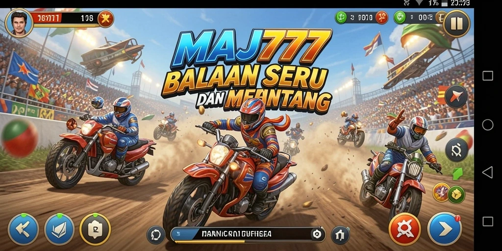 Screenshot gameplay MAJ777 yang menampilkan balapan seru di trek yang menantang.