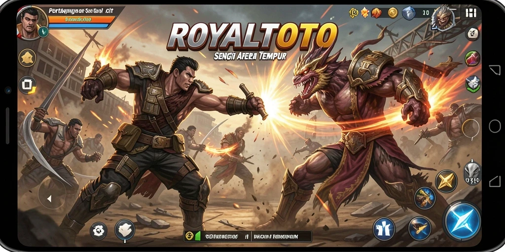 Screenshot gameplay ROYALTOTO yang penuh aksi dan intensitas pertarungan.