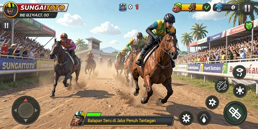 Tangkapan layar gameplay SUNGAITOTO dengan aksi balapan yang mendebarkan.