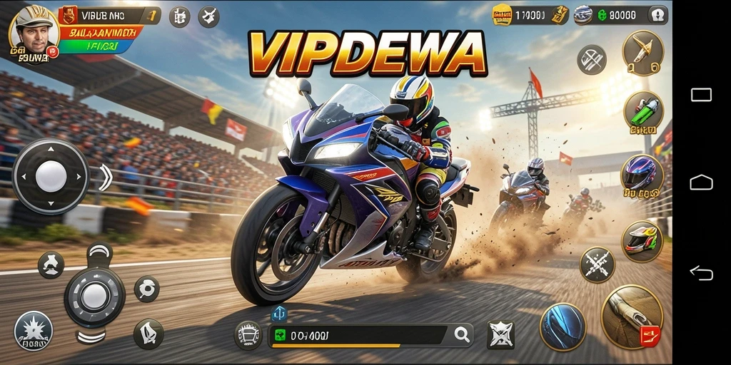 Gameplay seru dengan balapan motor yang mendebarkan.